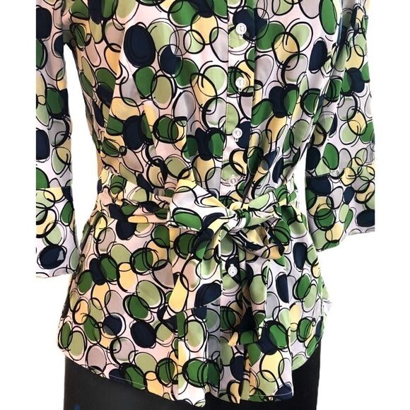 Tailor B Moss Retro Bubble Print Tie Waist Blouse Sz M 70s Style Top - Picture 3 of 11
